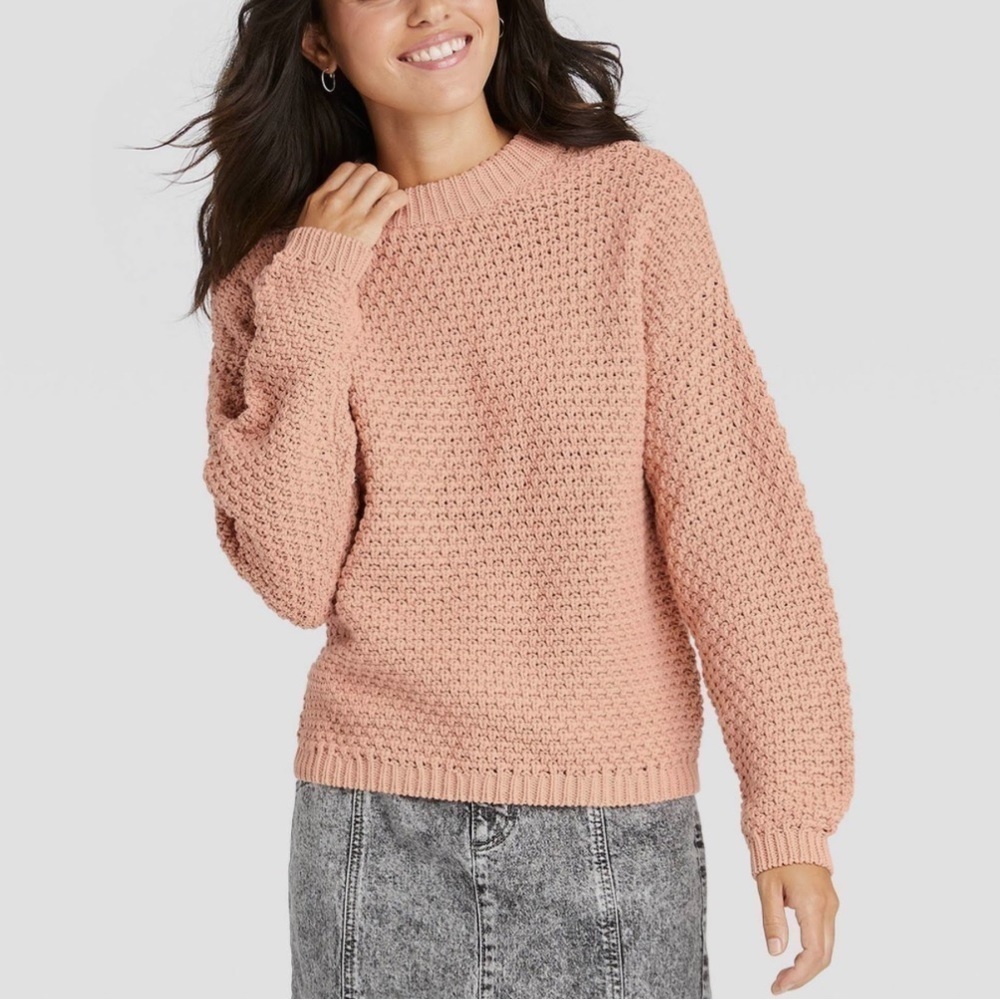Universal Thread Blush Pink Chunky Knit Crewneck Pullover Sweater Size Large NWT